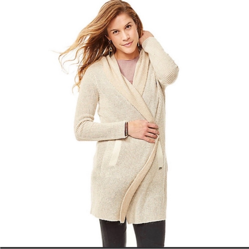 Carve Designs Wool Blend Open Front Hooded Neutral Cardigan